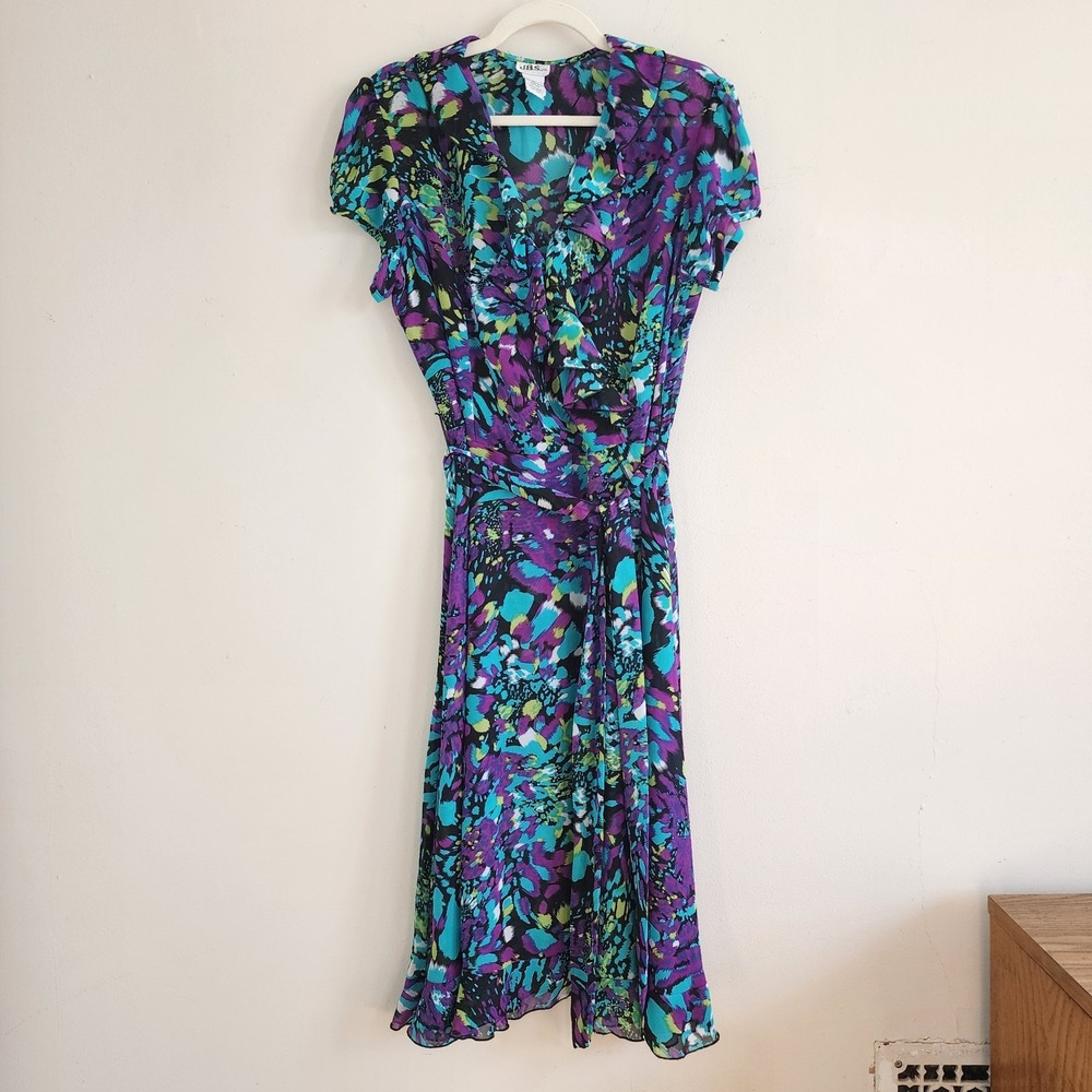 Vintage JBS Sheer Ruffle Midi Dress Size 14 Feminine 90s 80s Fairy Coquette Chic